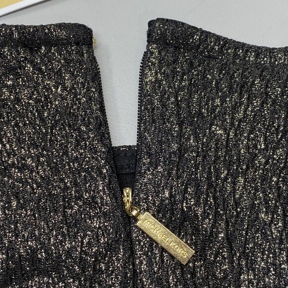 NEW MICHAEL KORS Metallic Crinkle Jacquard Mini Dress – Black/Gold – Size M - Picture 3 of 12